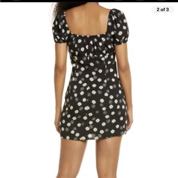 NWT Nordstrom BP Ditsy Floral Tie Front Minidress Black/White Daisy Size Medium - Picture 2 of 10